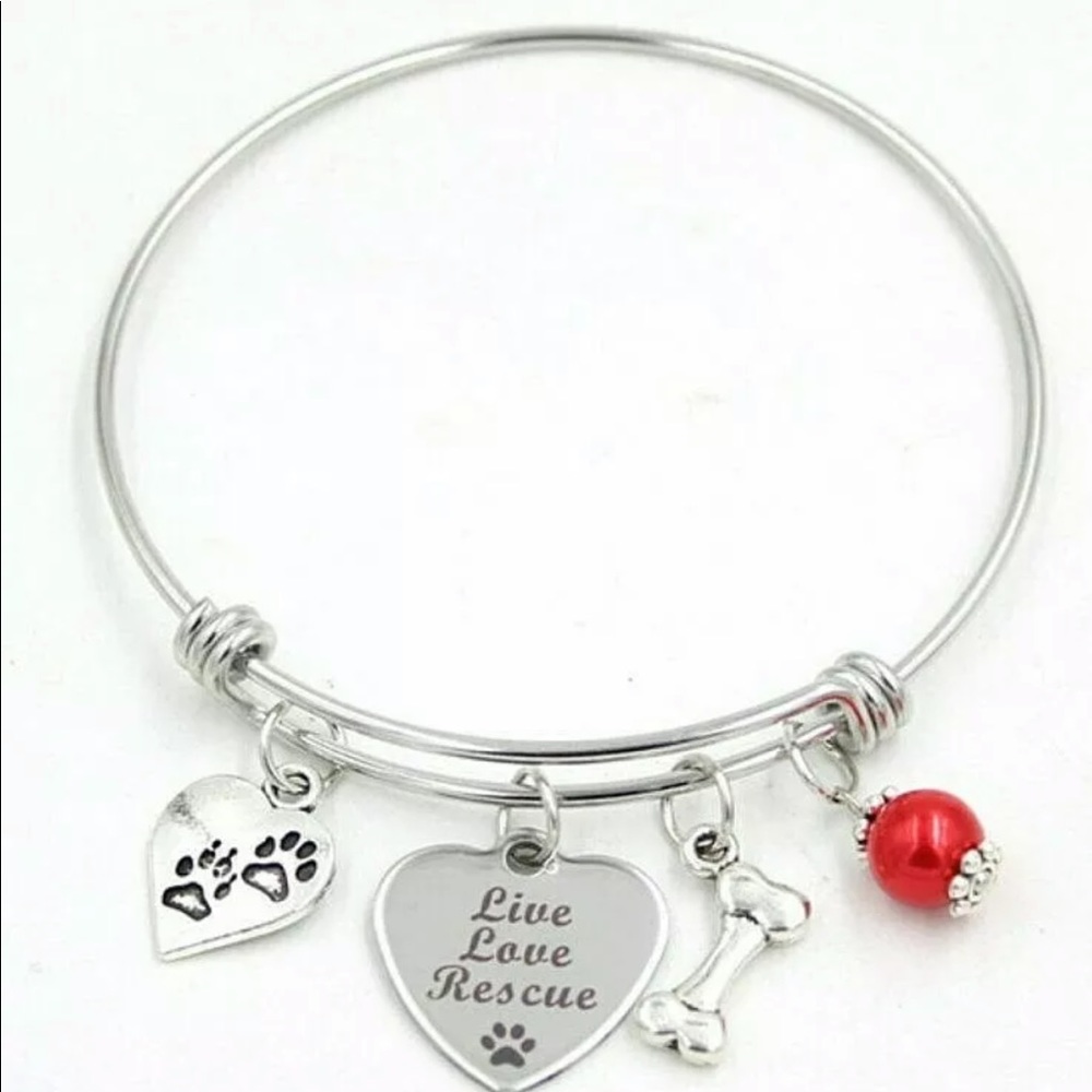 Dog Paw Print Wire Bracelet Live love rescue SS
